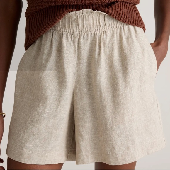 Women’s High Waisted Tan Linen Shorts with Pockets - Picture 2 of 5